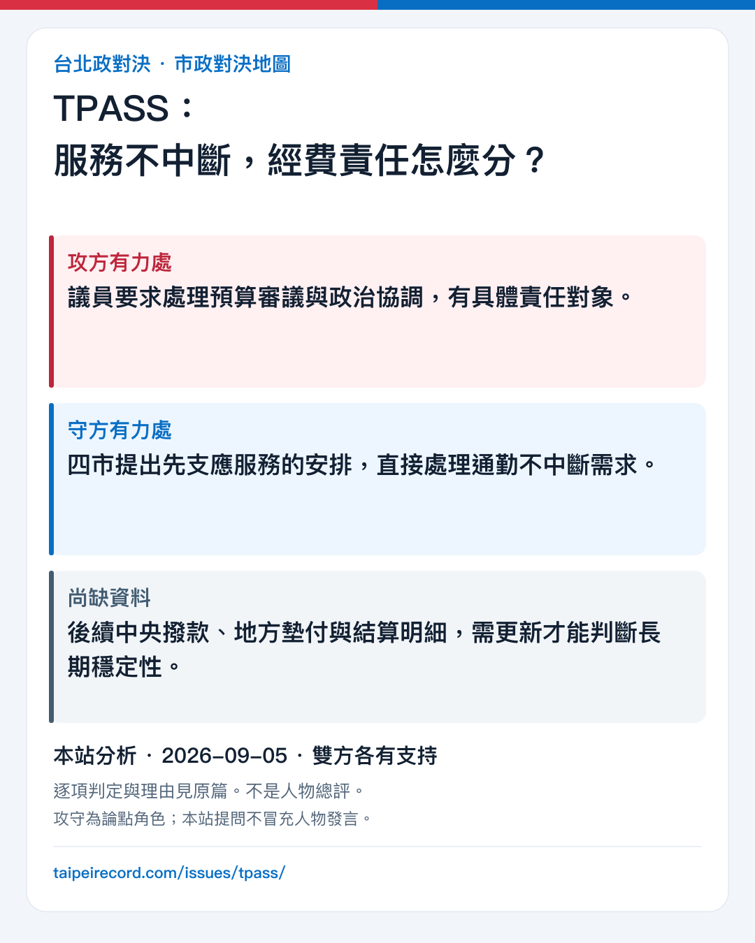 TPASS：服務不中斷，經費責任怎麼分？：攻方有力處、守方有力處與尚缺資料